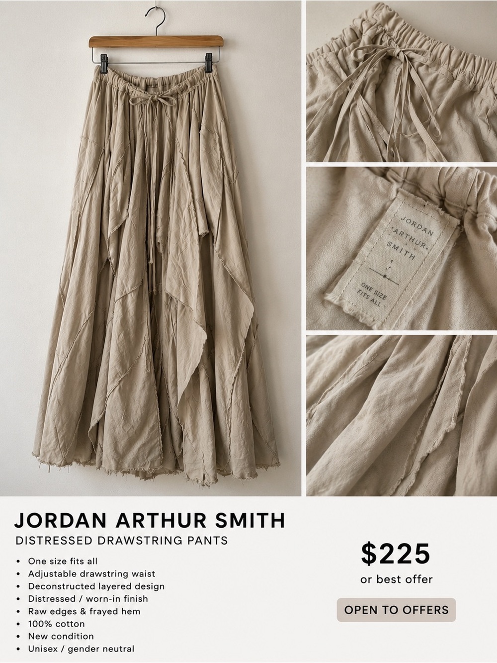 Jordan Arthur Smith Distressed Drawstring Pants | One Size | Avant-Garde